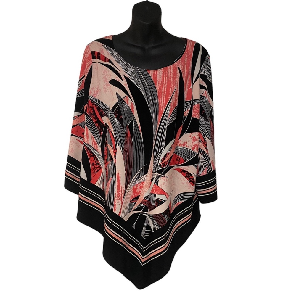 Alfani Coral and Black Pointed Hem Bell Sleeve Blouse Size XL